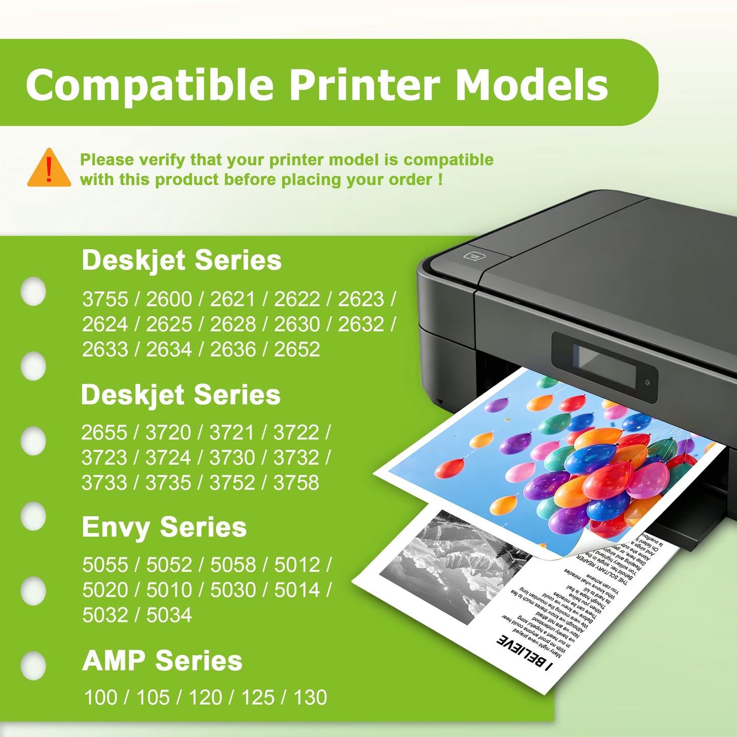 65XL Ink Cartridges Combo Pack Compatible for 65XL Ink Cartridge Work with Deskjet 3755 2600 2621 2622 Envy 5055 5052 5058 5012 AMP 100 105 120 125 130 Printers (2 Pack)