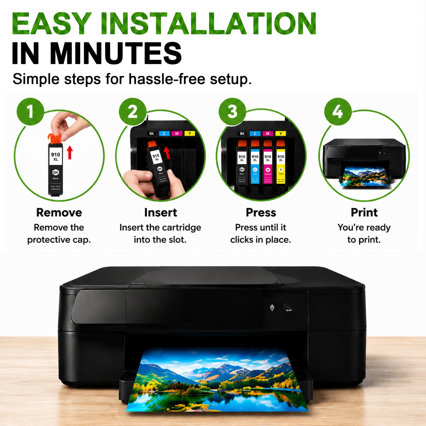 910XL Ink Cartridges Combo Pack Compatible for 910 xl 910 Ink Cartridges Works with OfficeJet Pro 8020e 8025e 8035e 8028e Printers (4-Pack)