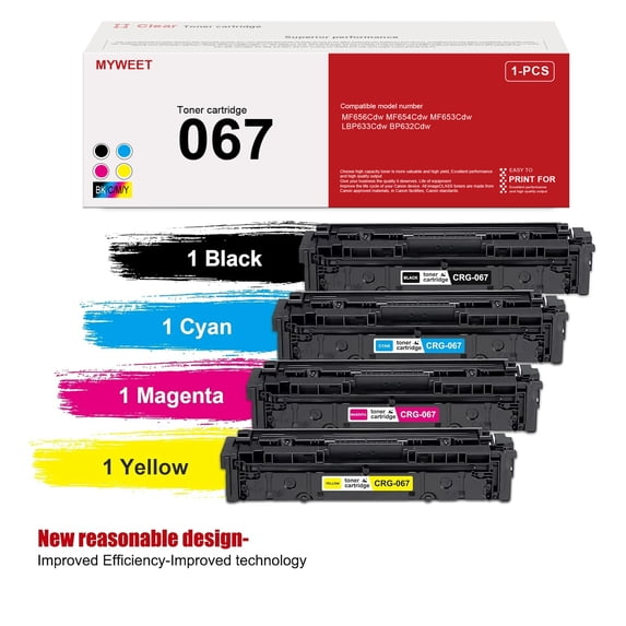 067 High Yield Toner Cartridge (Black Cyan Magenta Yellow, 4 Pack), Replacement for Canon 067 067H Cartridge MF656Cdw MF654Cdw MF653Cdw LBP632Cdw Printer