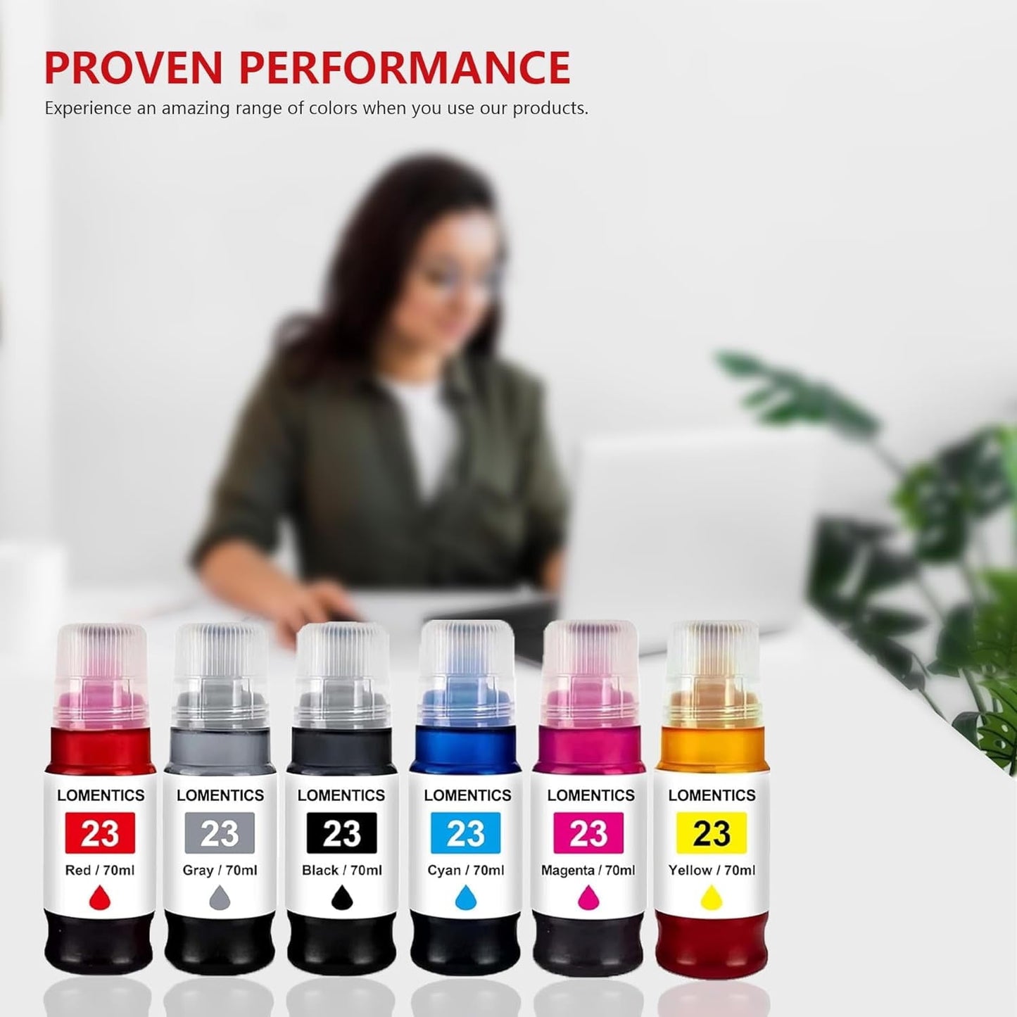 GI-23 Ink Bottles (6-Pack, Black Cyan Magenta Yellow Red Gray) - GI23 GI-23 Ink Refill Replacement for Canon PIXMA G620 G520 Printer