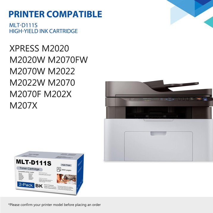 D111S Toner Cartridge Compatible for Samsung MLT-D111S Black Toner Cartridges Printer 2 Pack