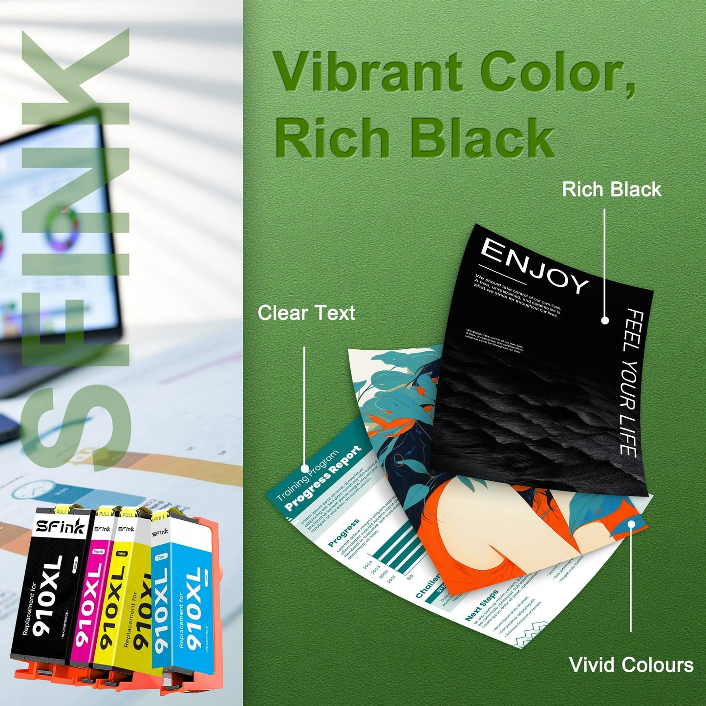 910XL Ink Combo Pack Compatible for HP 910XL 910 Ink Cartridges Work for Office Jet Pro 8020 8025 8028 8010 Printer, Black and Color 4-Pack