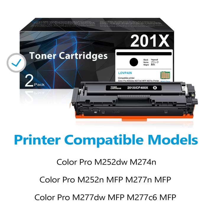 201X | CF400X High Print Each Toner Cartridge 2 Pack Black [3,300 pages] Compatible for Pro M252dw M252n M277n Printer, 201X Toner