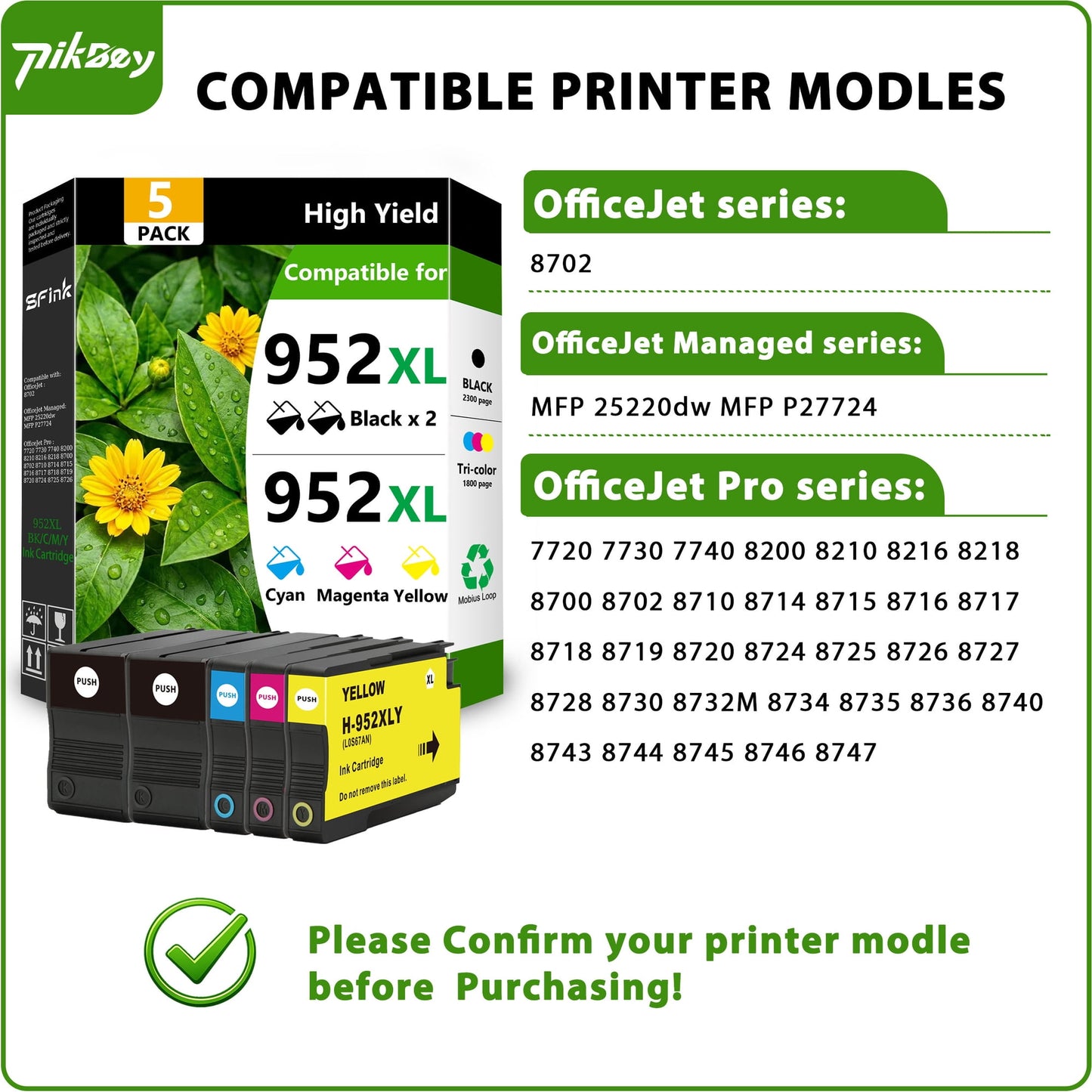 952XL 952 XL Ink Cartridges Combo Pack 5 Pack Compatible for HP 952XL Ink Cartridges for OfficeJet 8702 OfficeJet Pro 7720 7740 8210 8710 Printers