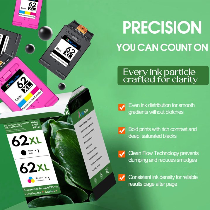 62 Ink Cartridges Compatible for 62XL Ink Cartridges for 5540 5541 5542 5543 Printer (2 Pack)