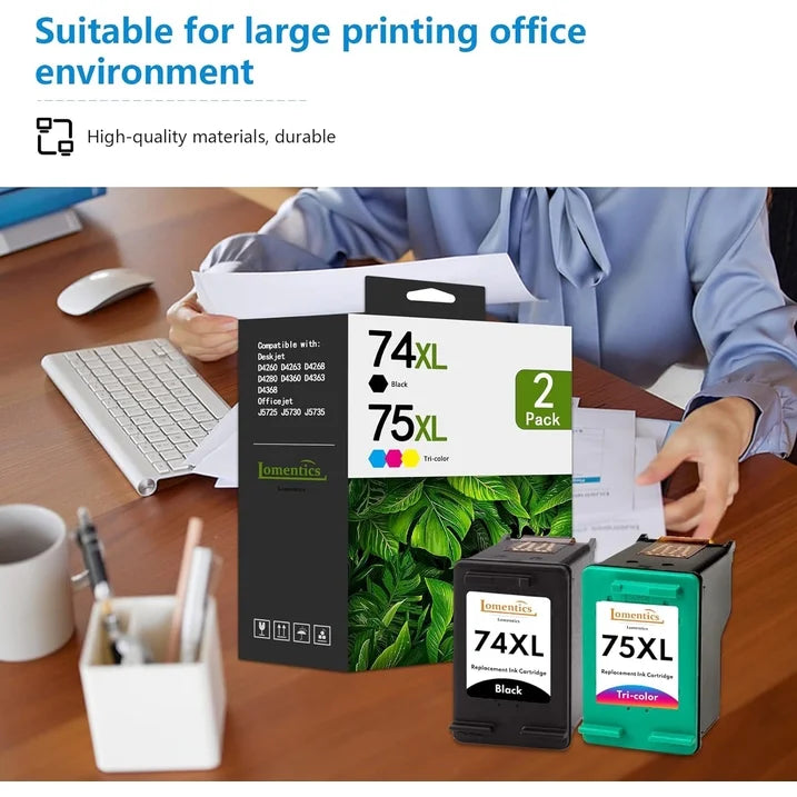 74 75XL Ink Cartridges ( Black Tri-Color) Compatible for HP 74 75 XL Printer Ink Cartridge for D4260 D4263 D4268 J5725 J5730 J5735