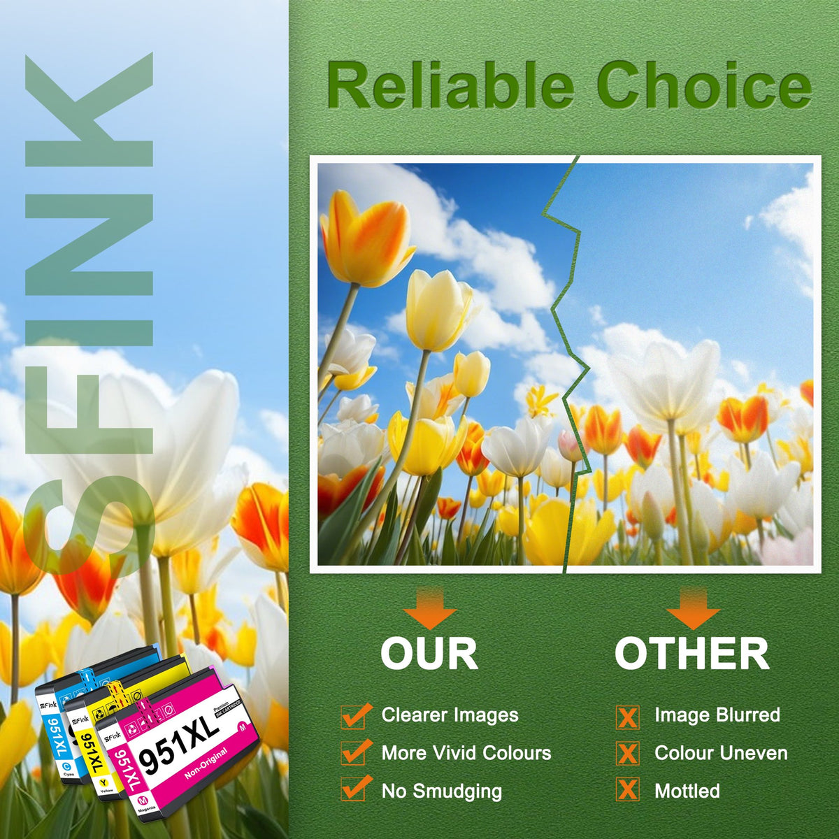951XL Ink Cartridge 3-Pack Compatible for HP950XL 951XL Ink Cartridges for OfficeJet Pro 8100 8600 8610 8620 8630 8640 8615 8625 8660 251dw 271dw 276dw Printer(1Cyan 1Magenta 1Yellow)