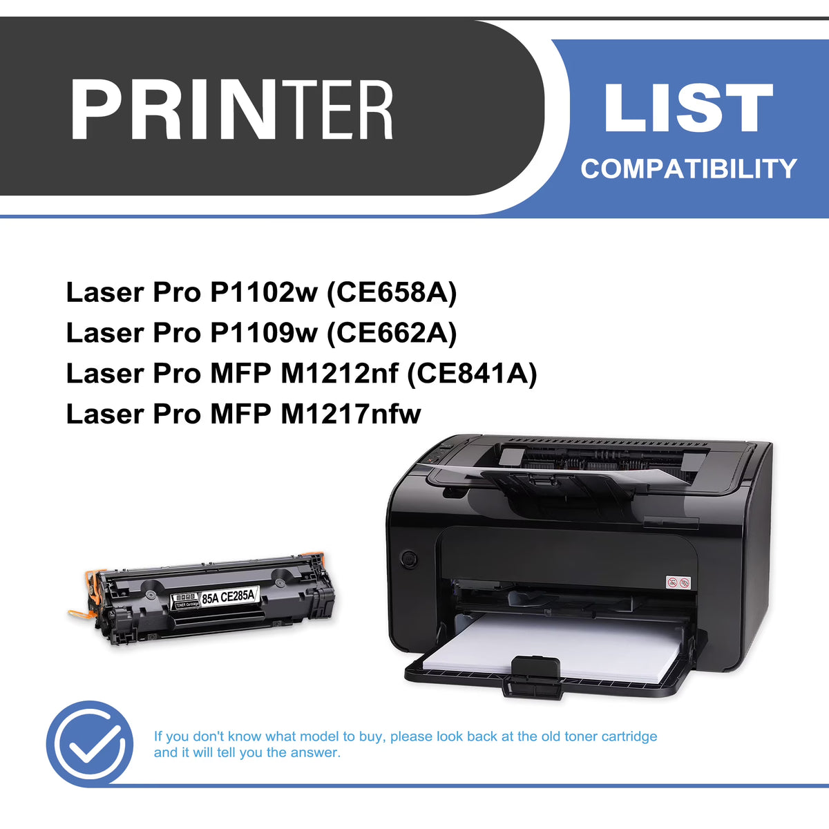 85A CE285A Toner Cartridge Black 1-Pack Compatible for 85A CE285A Toner Cartridges for Laser Pro P1102, P1109; MFP M1212, MFP M1217 Series Printer