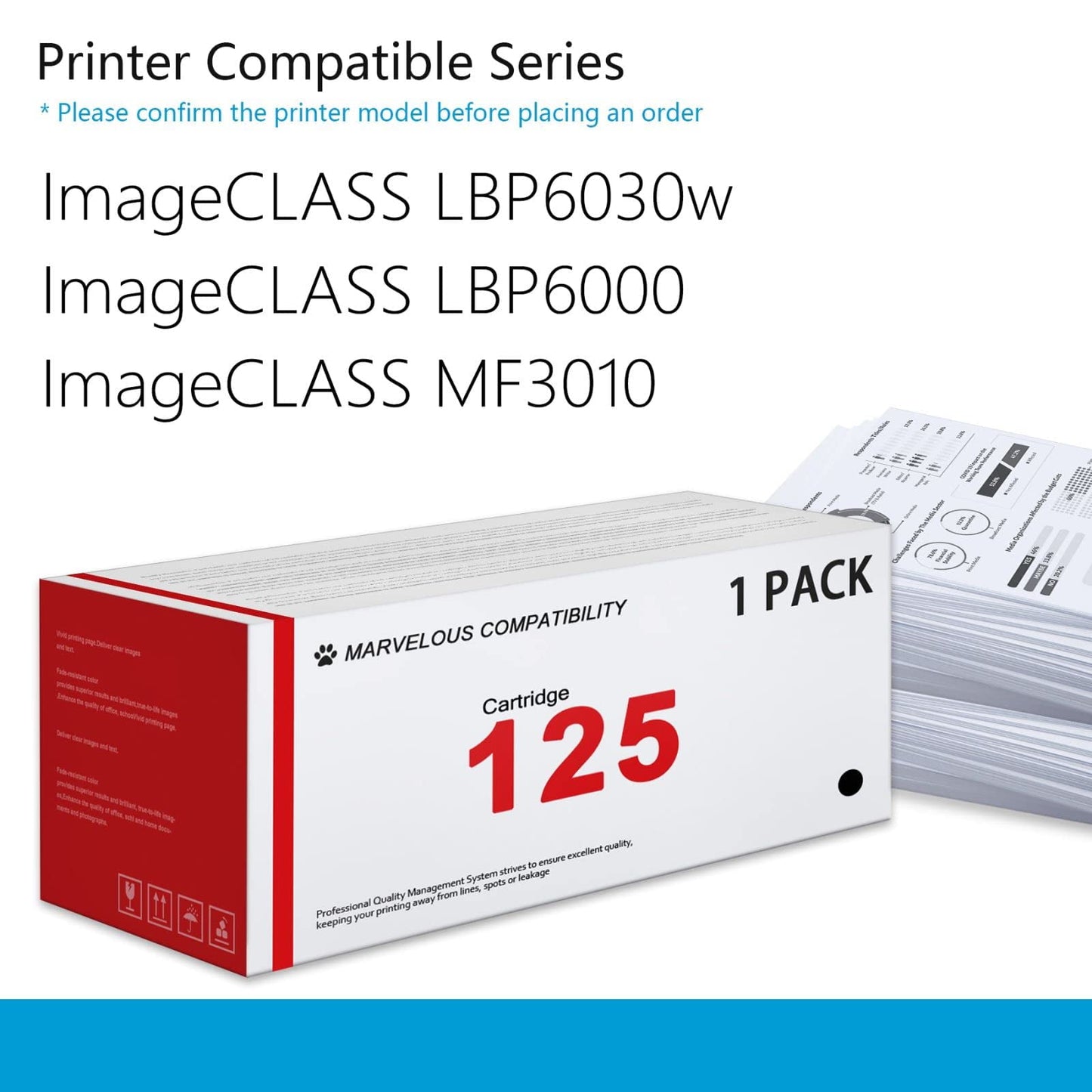 125 Toner Cartridge Black 1 Pack Replacement for Canon ImageCLASS LBP6000 MF3010 LBP6030w Printer