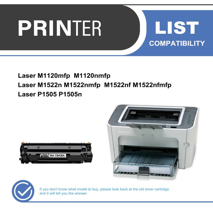 36A CB436A Toner Cartridge Black 2-Pack Compatible for 36A CB436A Toner Cartridges for Laser M1120mfp Series, M1522 MFP P1505 Series Printer