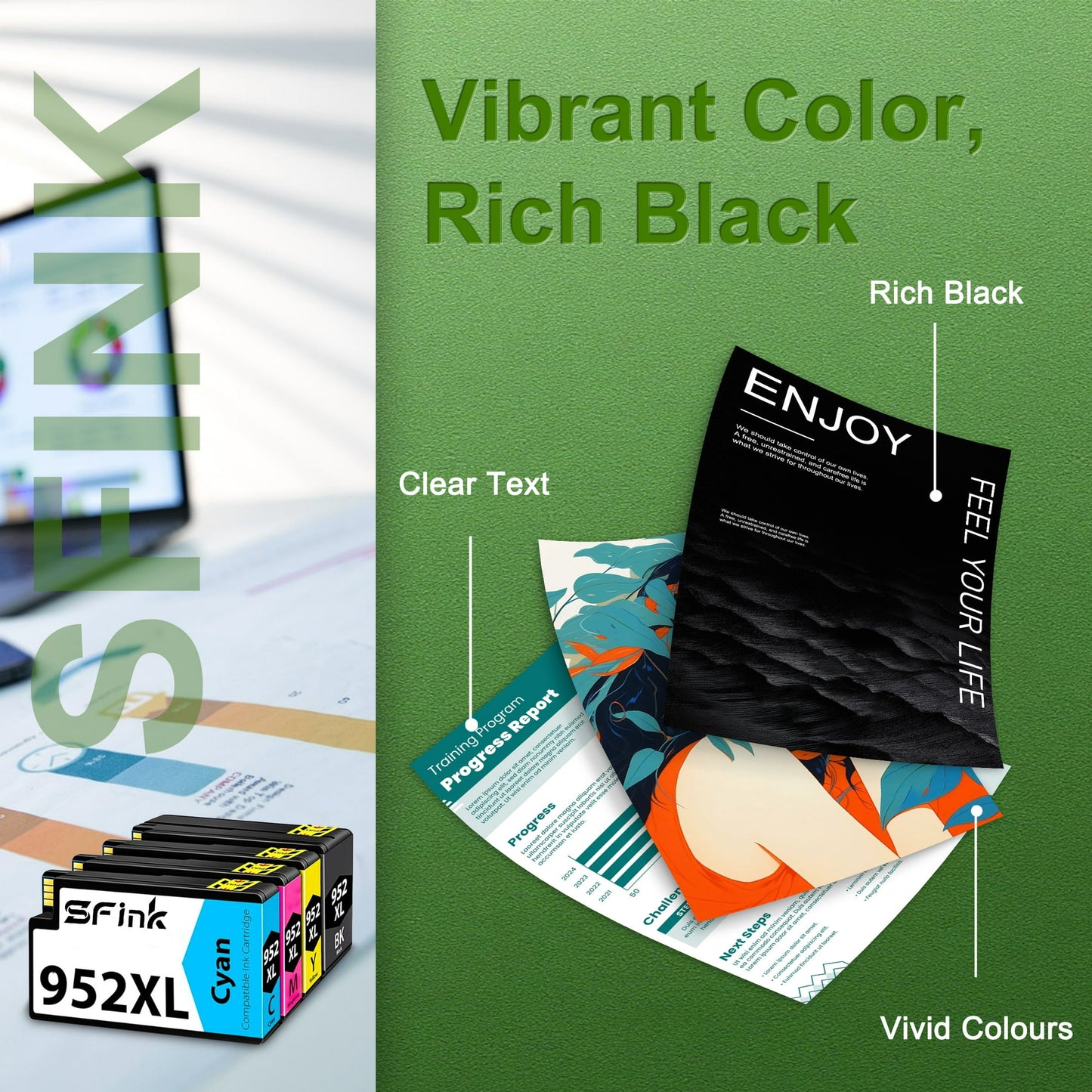 952XL Ink Cartridges 4 Pack High Yield Compatible for HP952 XL 952 Ink Works with OfficeJet Pro 7740 8710 8730 8740 8210 Printers