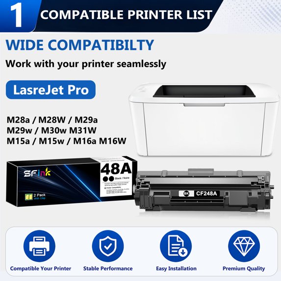 48A Black Toner Cartridges 2 Pack Compatible for HP 48A CF248A for Pro M29w M29a M30w M15w M15a M16w M16a M28w Printer