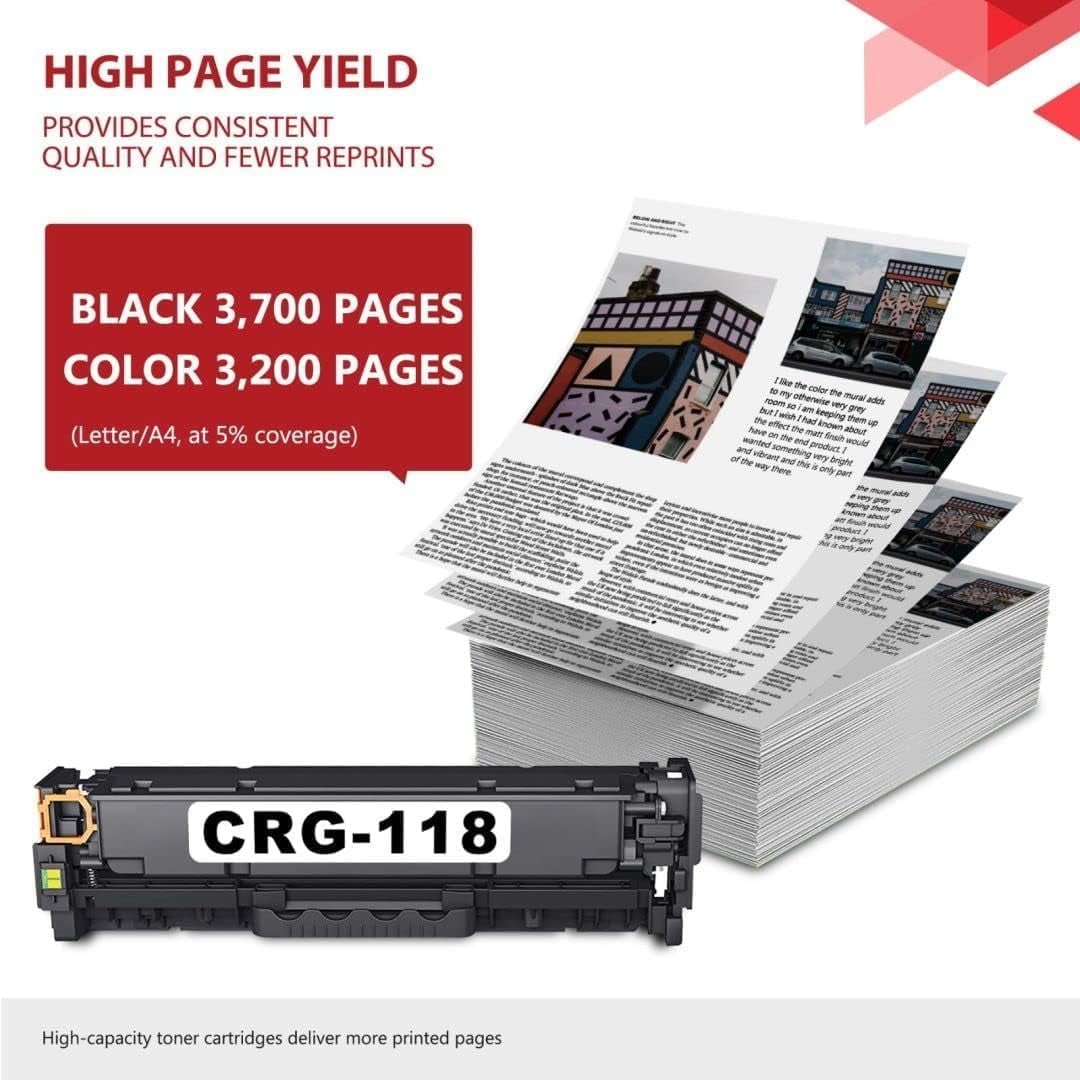 High-Yield 118 Toner Cartridges (4-Pack, Black, Cyan, Magenta, Yellow) - VASERINK Compatible 118BK 118C 118M 118Y Toner Replacement for Canon Color imageCLASS MF8350Cdn MF8380Cdw Printe