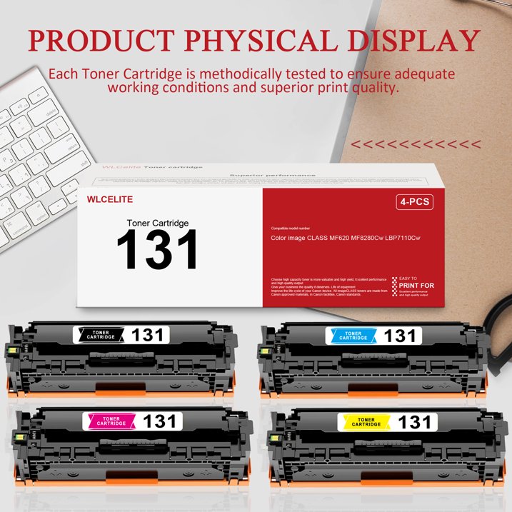 131 Toner Cartridge Replacement for Canon 131 Toner Cartridge for MF8280Cw MF624Cw Printer（4 Pack，Black Cyan Magenta Yellow）
