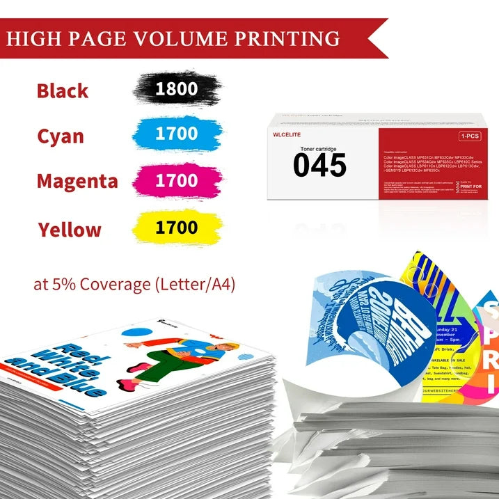 045 Toner Cartridge Compatible for Canon 045 Toner Cartridges for MF634Cdw LBP612CDW 4 Pack Printer