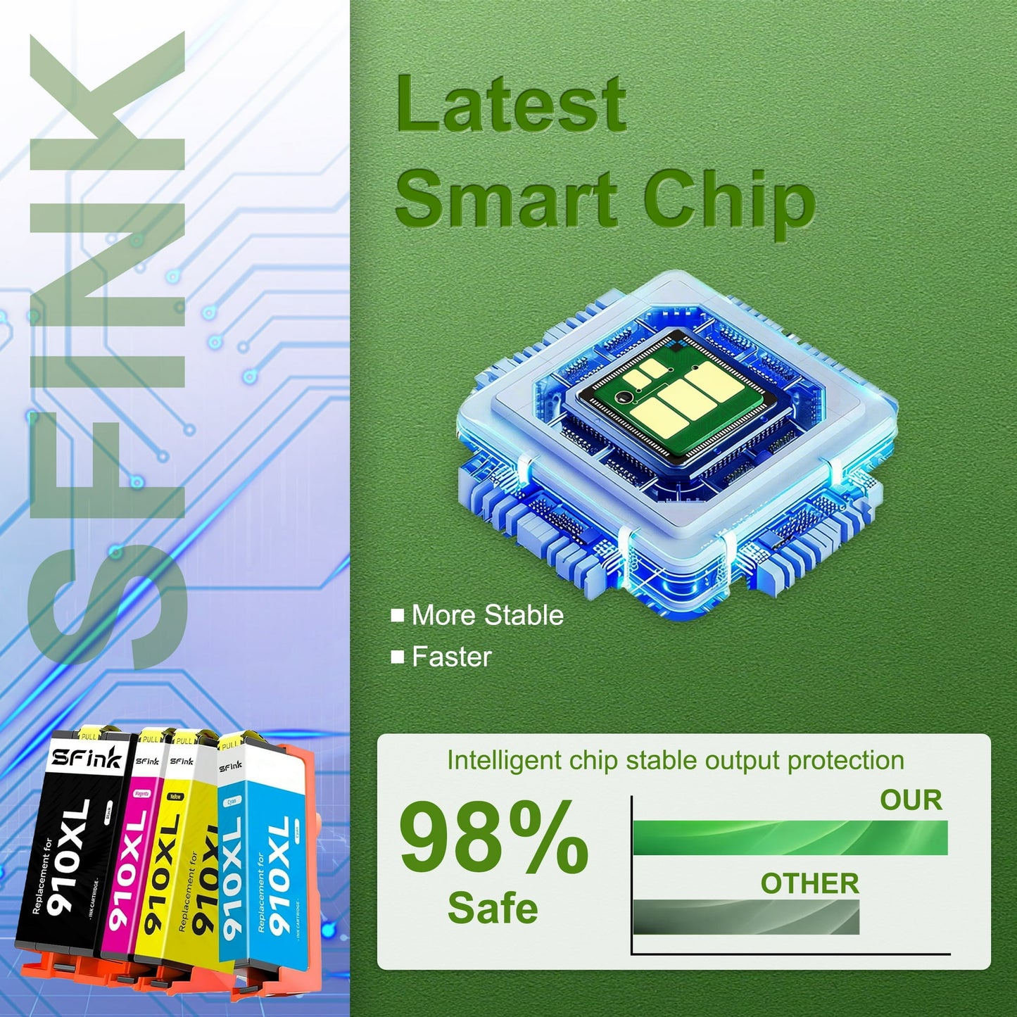 910XL Ink Combo Pack Compatible for HP 910XL 910 Ink Cartridges Work for Office Jet Pro 8020 8025 8028 8010 Printer, Black and Color 4-Pack