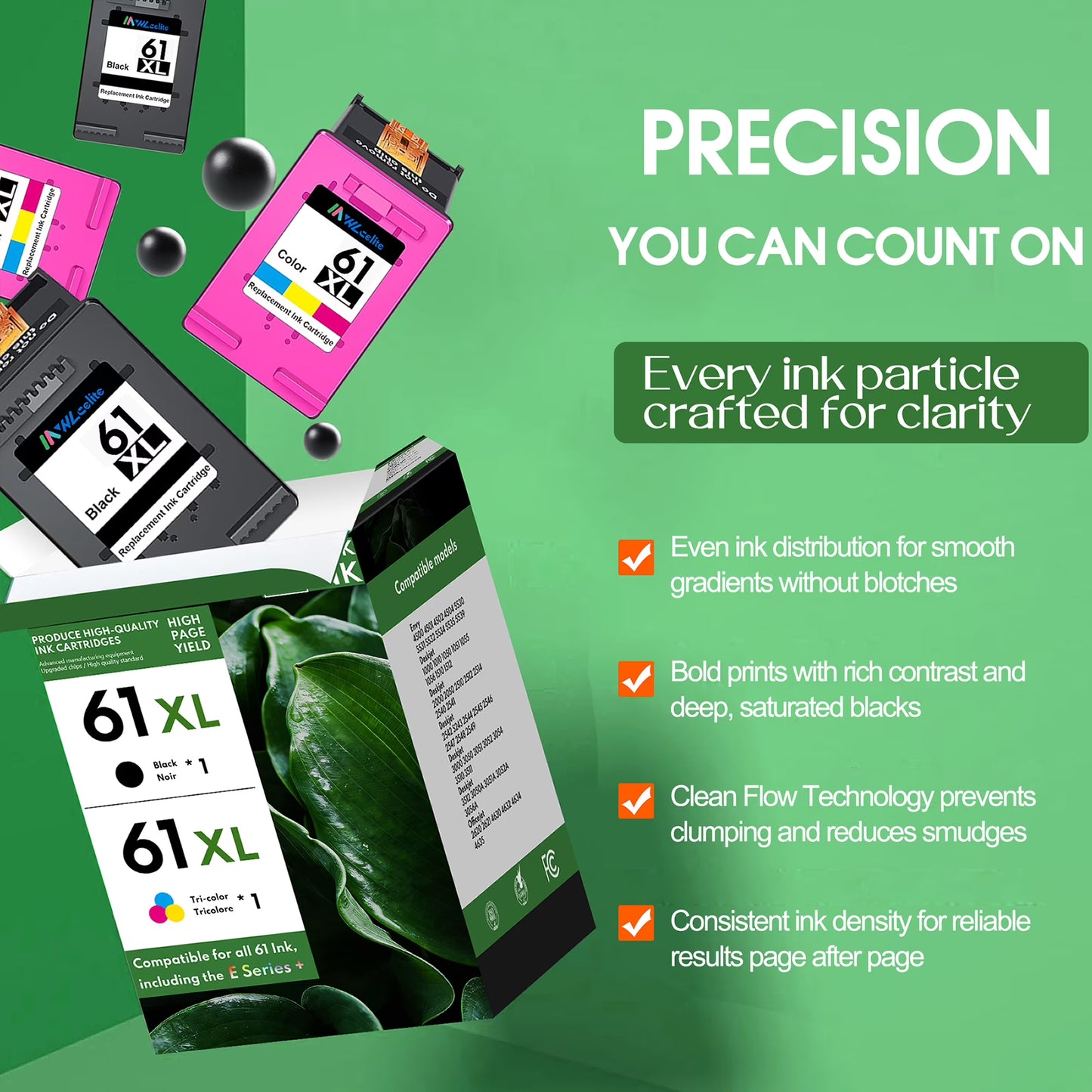 61XL Ink Cartridges Compatible for 61 Ink Cartridge for Printer ink 61 Comb Pack for Envy 4500 5530 4502 Deskjet 1000 2540 Officejet 4635 4630 Printer (Black,Tri-color)