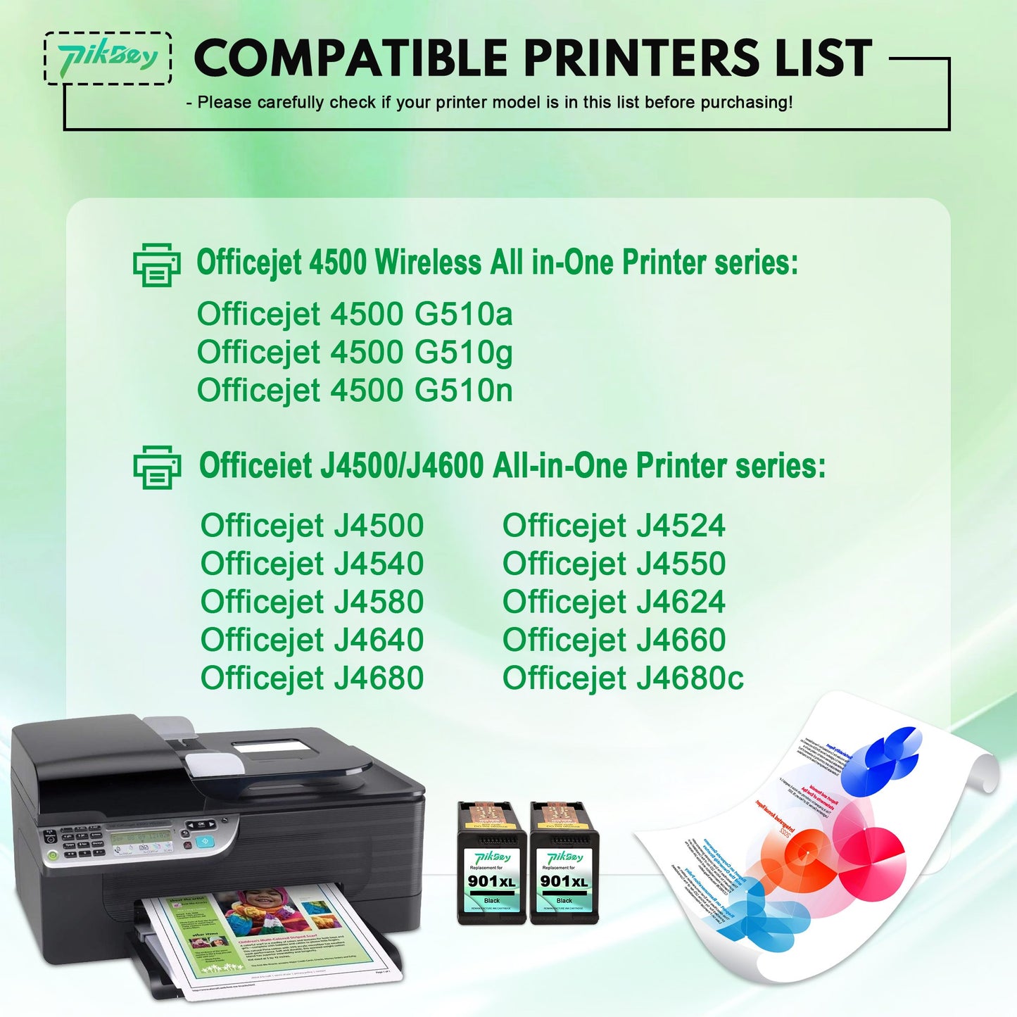 901XL Ink Cartridges 2 Black Compatible for HP 901 Ink Cartridge for Officejet 4500 J4524 J4540 J4550 J4580 J4624 J4680 Printers