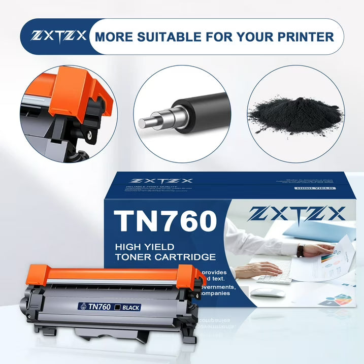 TN 760 Toner Compatible for Brother TN760 TN730 Black Toner Cartridges 2 Pack