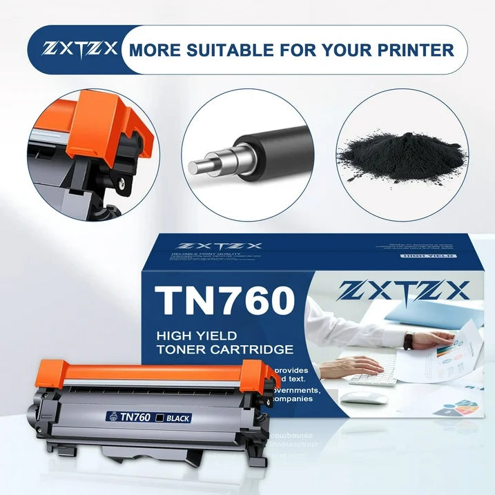 TN 760 Toner Compatible for Brother TN760 TN730 Black Toner Cartridges 2 Pack