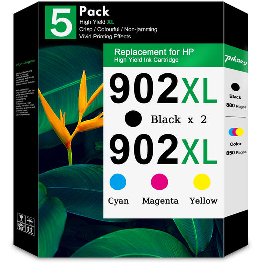902XL Ink Cartridges Compatible for HP 902 Ink Cartridge for HP Ink 902 Combo Pack for OfficeJet 6950, 6960 OfficeJet Pro 6960, 6970 Printers (5-Pack, 2 Black/1 Cyan/1 Magenta/1 Yellow)