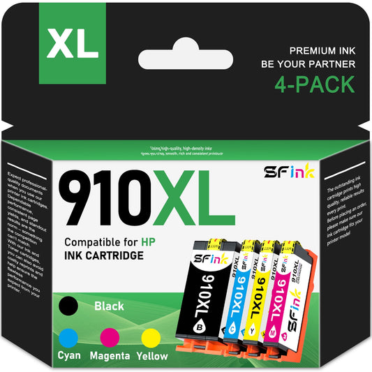 910 XL 910XL Ink Cartridges Combo Pack Compatible for HP 910 Ink Cartridges Work for OfficeJet 8022e OfficeJet Pro 8020 8025e Printers (4-Pack)
