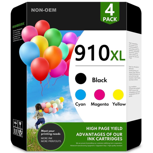 ALUMUINK 910 Ink Cartridges Compatible for HP 910XL Ink Cartridge Combo Pack OfficeJet 8010 8020 Printers 4-Pack