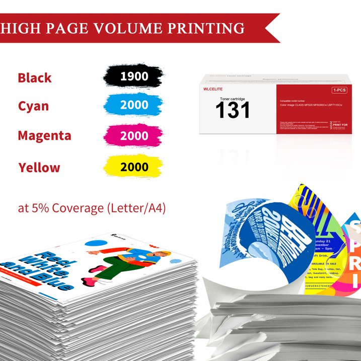 131 Toner Cartridge Replacement for Canon 131 Toner Cartridge for MF8280Cw MF624Cw Printer（4 Pack，Black Cyan Magenta Yellow）