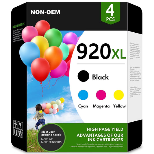 920 Ink High Yield Compatible for HP 920 XL Ink Cartridge Printer Ink 920XL 4 Pack (BK C M Y) 6500A