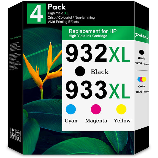 932XL 933XL Ink Cartridges Compatible for HP 932 933 Ink Cartridge for Officejet 6100 6600 6700 7110 7610 7612 Printer (4-PacK, 1 BK/1 C/1 M/1 Y)