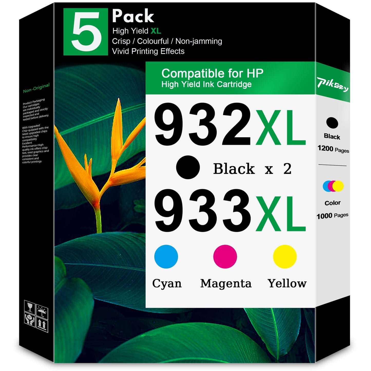 932XL 933XL Ink Cartridges Compatible for HP 932 XL 933 XL Ink Cartridge for Officejet 7620 7612 7510 6100 6600 6700 7110 7610 Printers (5-PacK, 2 Black/1 Cyan/1 Magenta/1 Yellow)