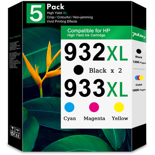 932XL 933XL Ink Cartridges Compatible for HP 932 XL 933 XL Ink Cartridge for Officejet 7620 7612 7510 6100 6600 6700 7110 7610 Printers (5-PacK, 2 Black/1 Cyan/1 Magenta/1 Yellow)