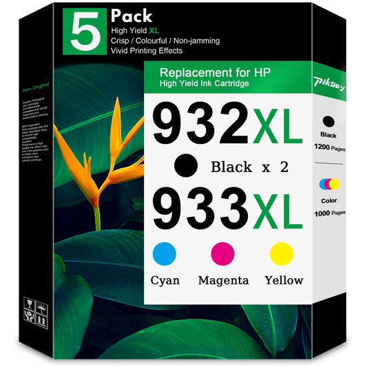 932XL 933XL Ink Cartridges Compatible for HP 932 XL 933 XL Ink Cartridge for Officejet 7620 7612 7510 6100 6600 6700 7110 7610 Printers (5-PacK, 2 Black/1 Cyan/1 Magenta/1 Yellow)