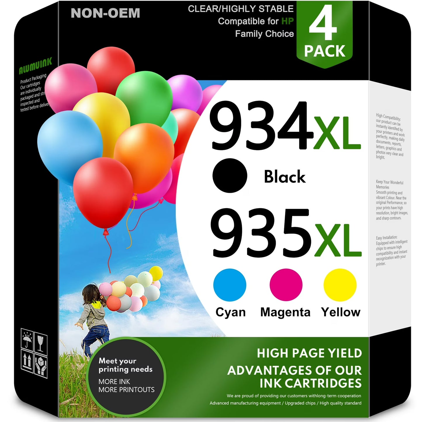 934XL 935XL Ink Cartridge（BK/C/M/Y） Compatible for HP 934 935 Ink Cartridge for 6830 6835 6836 Printers（5-Pack）
