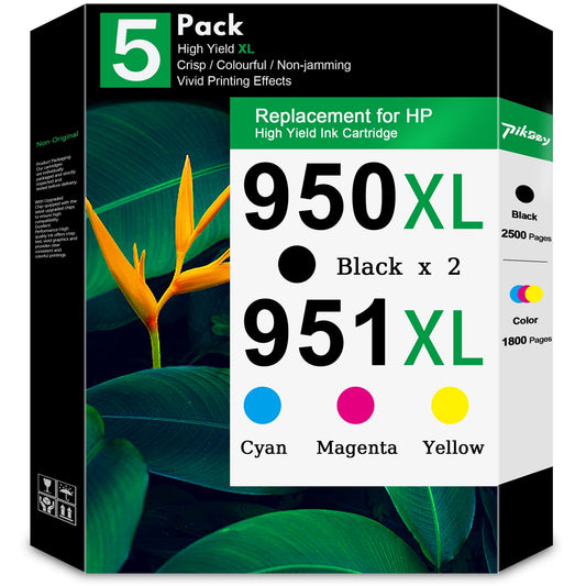 950XL 951XL Ink Cartridges 5-Pack (2 Black/1 Cyan/1 Magenta/1 Yellow)Compatible for HP 950 951 XL Ink Cartridge for Office Pro 8640 8660 8630 8615
