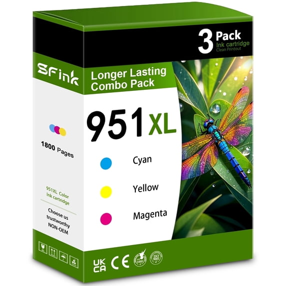 951XL Ink Cartridge 3-Pack Compatible for HP950XL 951XL Ink Cartridges for OfficeJet Pro 8100 8600 8610 8620 8630 8640 8615 8625 8660 251dw 271dw 276dw Printer(1Cyan 1Magenta 1Yellow)