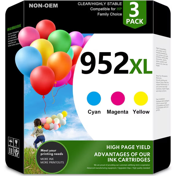952 XL Ink Cartridge High Yield Compatible for 952 Ink Cartridge Printer (Cyan Magenta Yellow)3PK