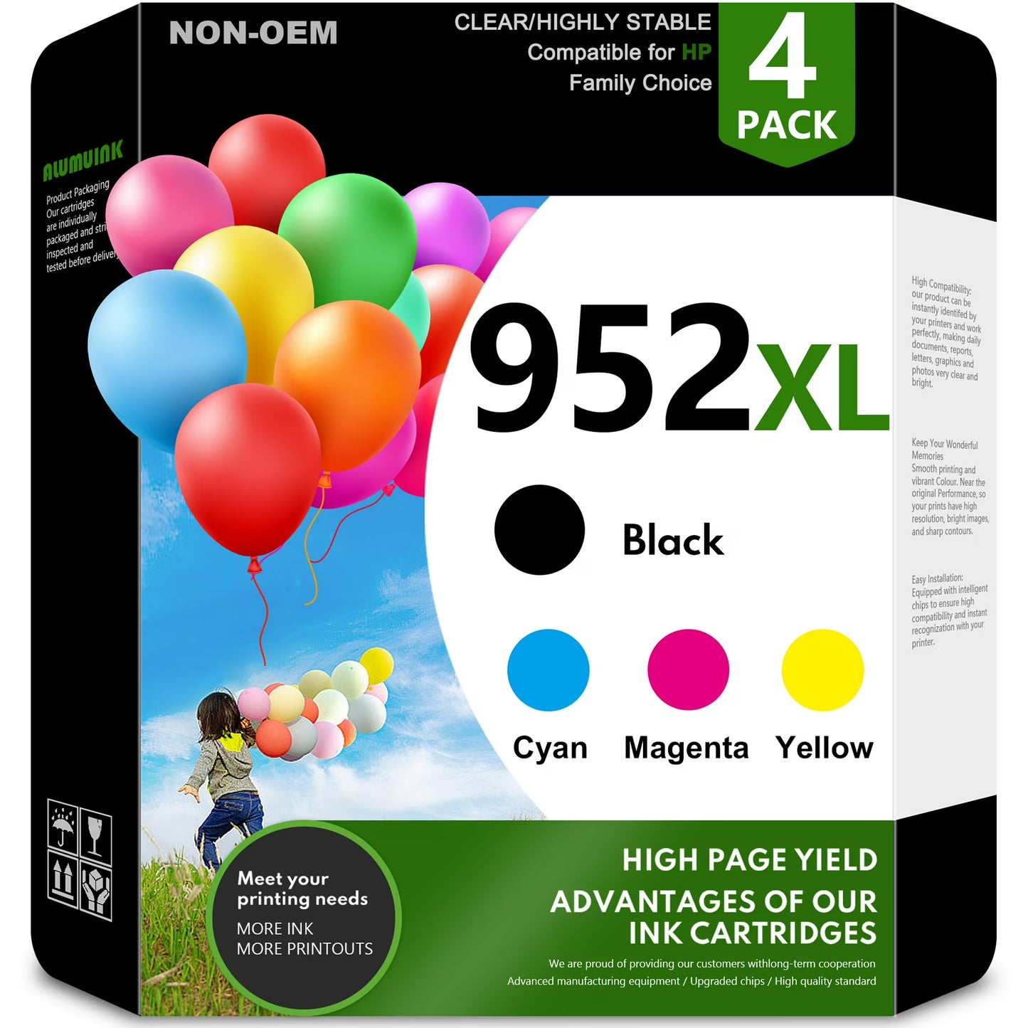 952 xl Ink Cartridge Black,Cyan,Magenta,Yellow Compatible for HP 952 Ink Cartridge 4 Pack 952xl Ink 8740 8730 Printer