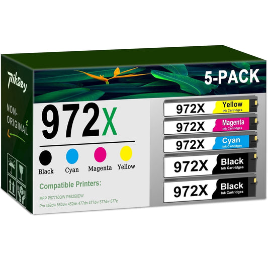 972X 972 Ink Cartridges Combo Pack (5 Pack) - Compatible for HP972 972X Ink Cartridges for Pagewide MFP P57750DW Pro 452dn 452dw 552dw 477dw 577dw Printer