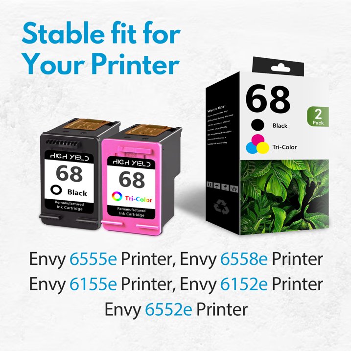 68 Ink Compatible for 68 Ink Cartridges Combo Pack Envy 6152e 6155e 6152e 6155e 6552e 6555e 6558e Printers
