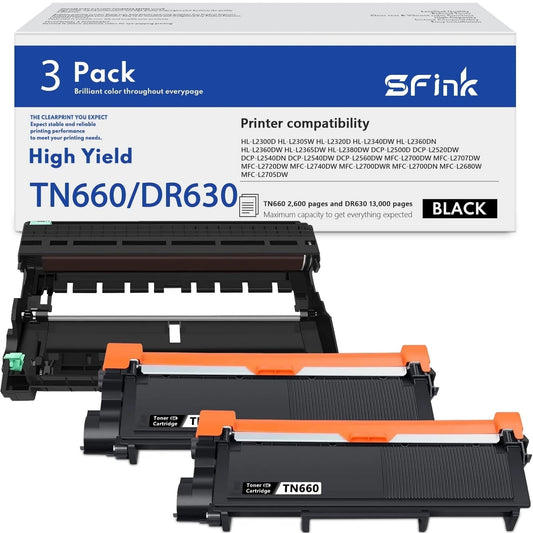 TN660 Toner Cartridge and DR630 Drum Unit Replacement for Brother TN-660 TN630 DR630 DR 630 for DCP-L2500D HL-L2300D HL-L2305W MFC-L2700DW MFC-L2680W Printer (2 Toners, 1 Drum Unit, 3Pack)