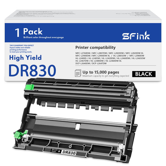 DR830 Drum Unit 1 Pack Black Compatible for Brother DR 830 DR-830 Drum for DCP-L2640DW HL-L2460DW HL-L2405W HL-L2400D HL-L2480DW MFC-L2820DWXL Printer