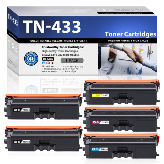 TN433 5 Pack Toner Cartridges ZXTZX Compatibles for Brother TN433 Toner HL-L8360CDW MFC-L8610CDW Series Printers (2*Black /1*Cyan /1*Magenta /1*Yellow)