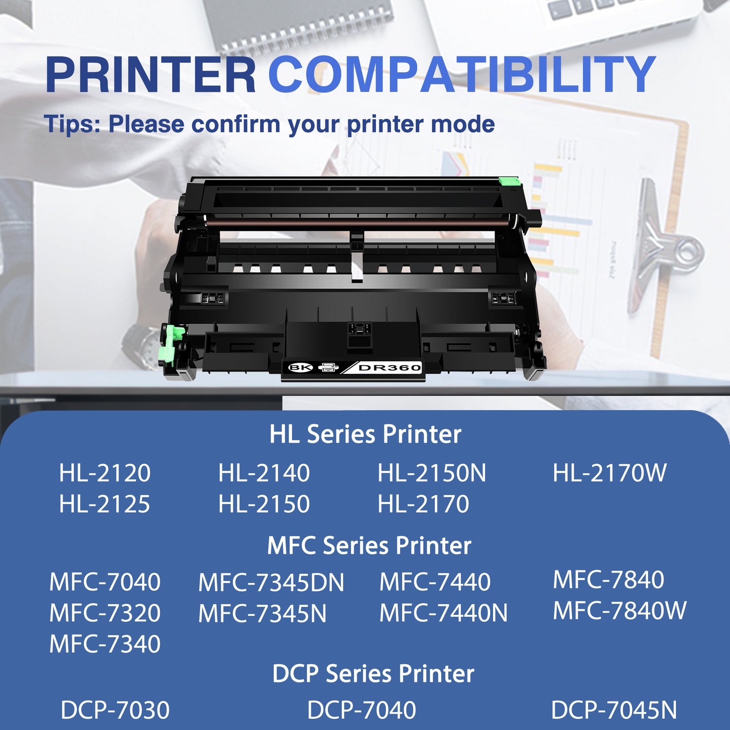 DR360 ZXTZX Drum Unit Compatible for Brother DR360 Drum for HL-2140 MFC-7040 MFC-7840W Series Printers 1 Pack Black