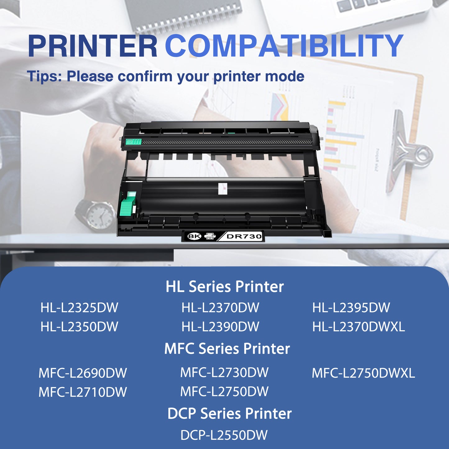 DR730 Drum Unit Black ZXTZX Compatible for Brother for HL-L2370DW MFC-L2750DW MFC-L2750DWXL Series Printers 1 Pack