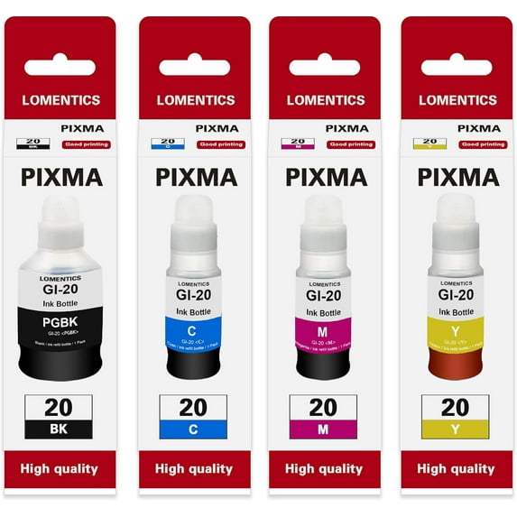 GI-20 Ink Bottle (4-Pack,1Black 1Cyan 1Magenta 1Yellow) - GI20 Ink Replacement for Canon PIXMA G6020 G5020 G7020 Printer