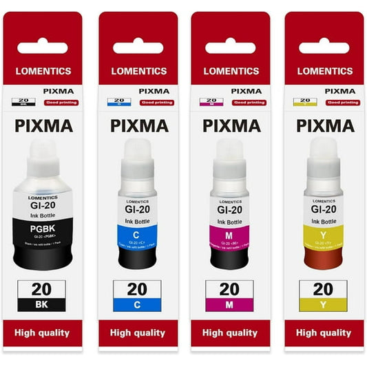 GI-20 Ink Bottle (4-Pack,1Black 1Cyan 1Magenta 1Yellow) - GI20 Ink Replacement for Canon PIXMA G6020 G5020 G7020 Printer