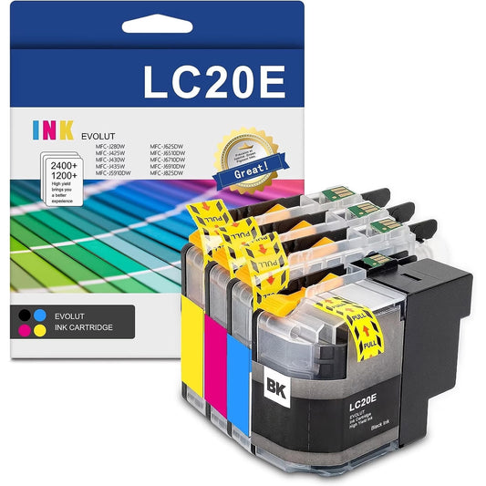 LC20E High Yield Ink Cartridge (4-Pack, 1BK/1C/1M/1Y)Compatible for Brother LC20E Ink MFC-J5920DW
