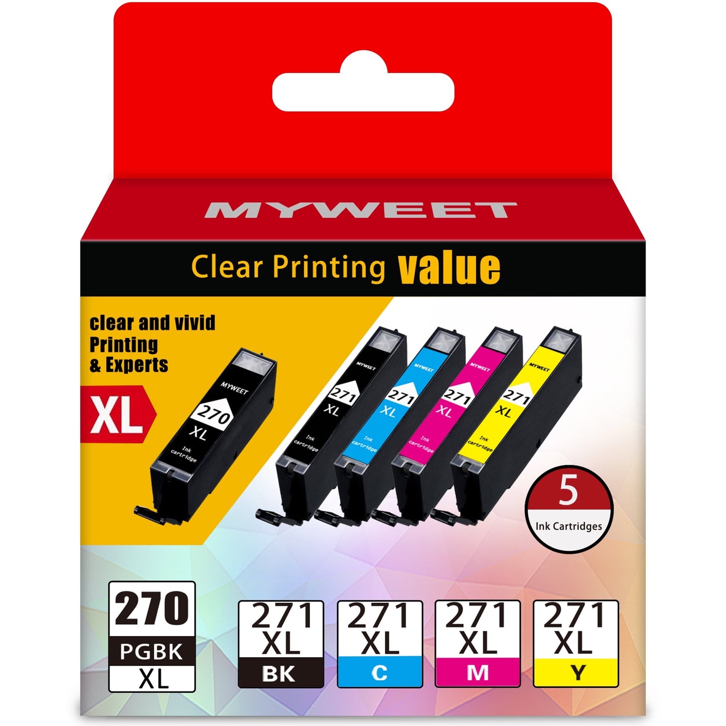PGI-270XL CLI-271XL 5 Color Value Pack Ink Cartridge Compatible for Canon 270 271 Ink Cartridges for Canon Pixma MG5720, MG5721, MG5722, MG6820, TS5020, TS6020(PGBK, Black, Cyan, Magenta,Yellow）