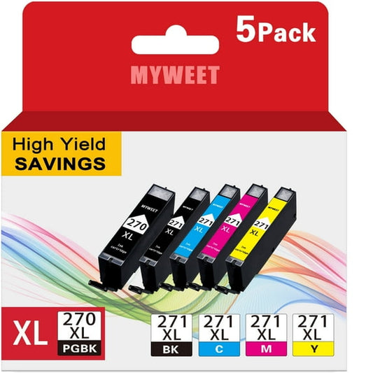 PGI-270XL CLI-271XL Ink Cartridges 5 Value Pack Compatible with Canon 270 271 Ink Cartridges for Canon Pixma MG5720, MG5721, MG5722, MG6820, TS5020, TS6020,Inkjet Printer (Black,Cyan,Magenta,Yellow)